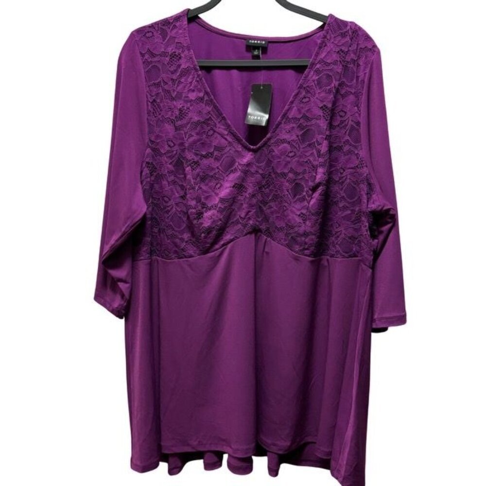Torrid Womens Purple V Neck Lace & Knit Tunic Top Size 3